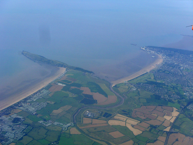 Aerial photo of Brean Down and Weston-super-mare sea front